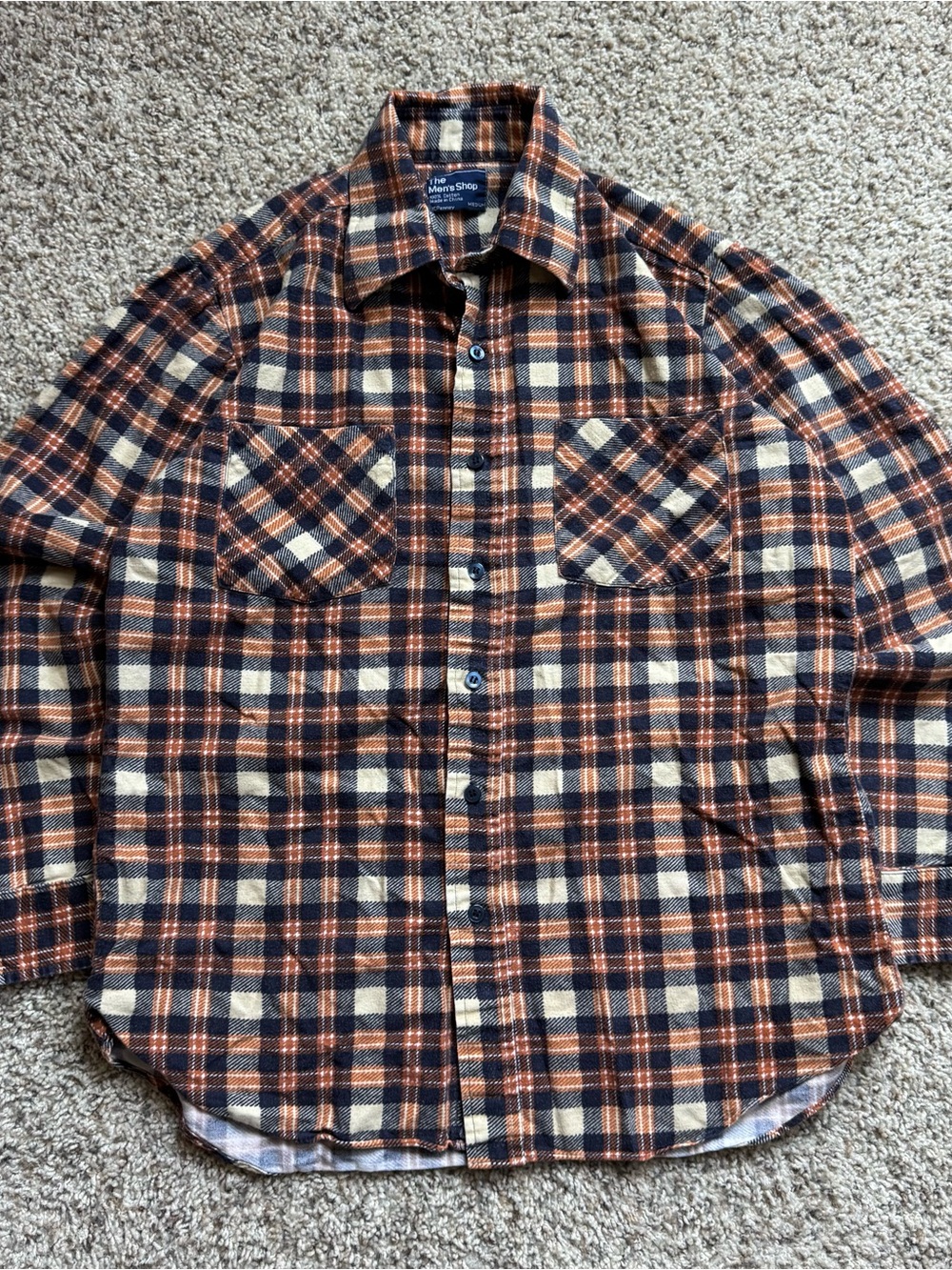 Vintage JCPenney Men’s Orange Plaid Flannel Long Sleeve Button-Up Point Collar M